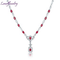 롱목걸이 Loverjewelry 럭셔리 다이아몬드 여자 루비 목걸이 특별 디자인 18 k 화이트 골드 여성 파티 파인 쥬얼리